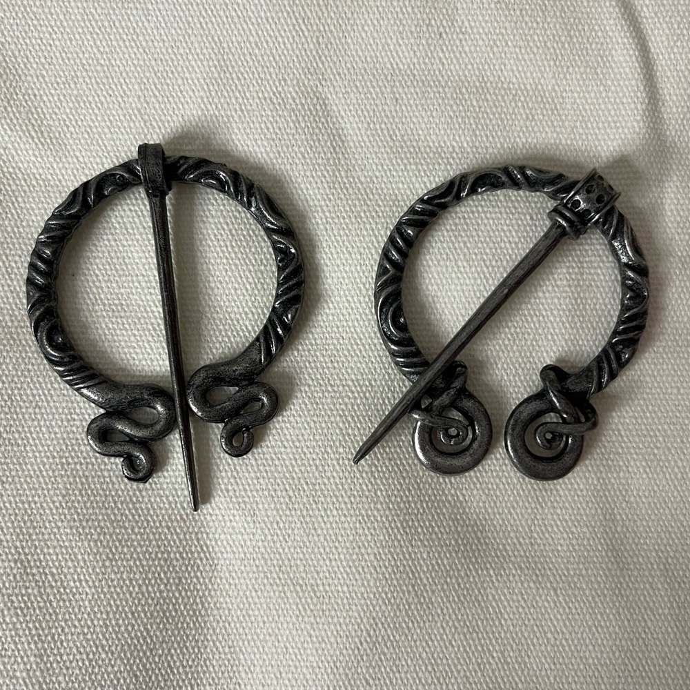 2 Penannular Viking Celtic Medieval Renaissance Silver Celtic Brooch Cloak Pins